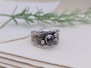 Serling Silver Salt & Pepper Diamond Ring Size 9