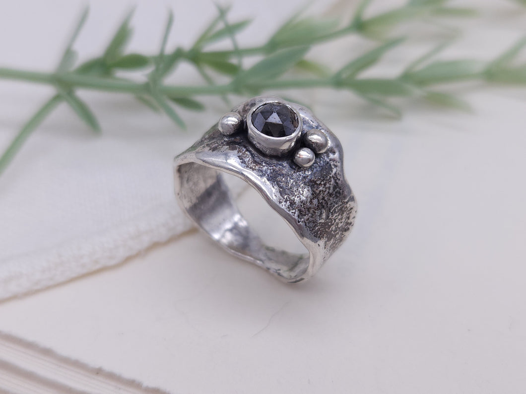 Serling Silver Salt & Pepper Diamond Ring Size 9
