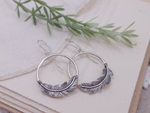 Load image into Gallery viewer, Sterling Silver Feather Hoop Earrings
