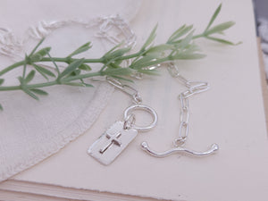 Sterling Silver Front Clasp Cross Tag Necklace