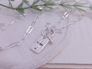 Sterling Silver Front Clasp Cross Tag Necklace