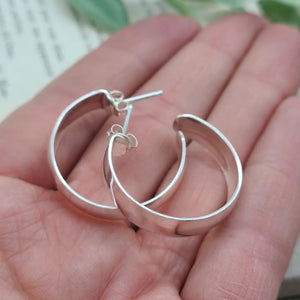 Sterling Silver Wide Curved Hoop Earrings