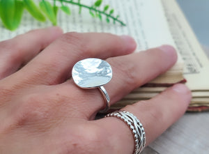 Sterling Silver Hammered Disc Ring / Wavy Ring / Domed Disc