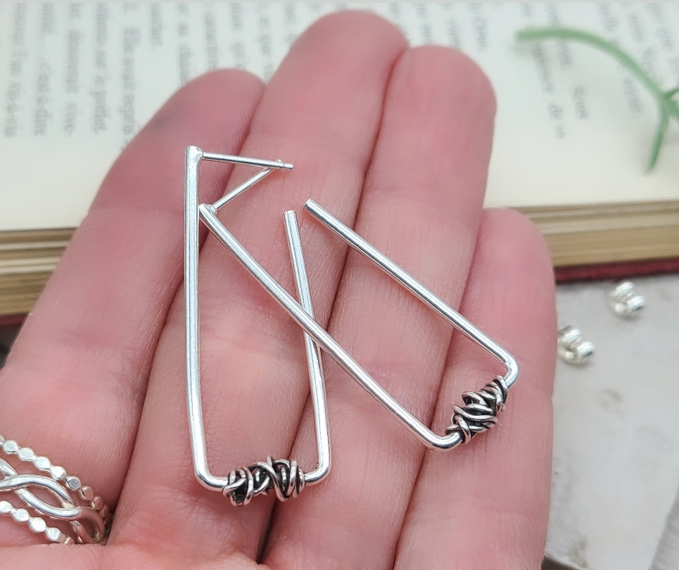 Sterling Silver Rectangle Wrapped Hoops