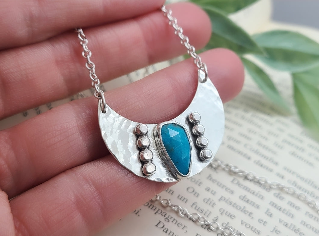 Sterling Silver & Turquoise Hammered Medallion Necklace