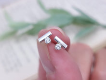 Load image into Gallery viewer, Small Sterling Bar and Swarovski Crystal Stud Earrings
