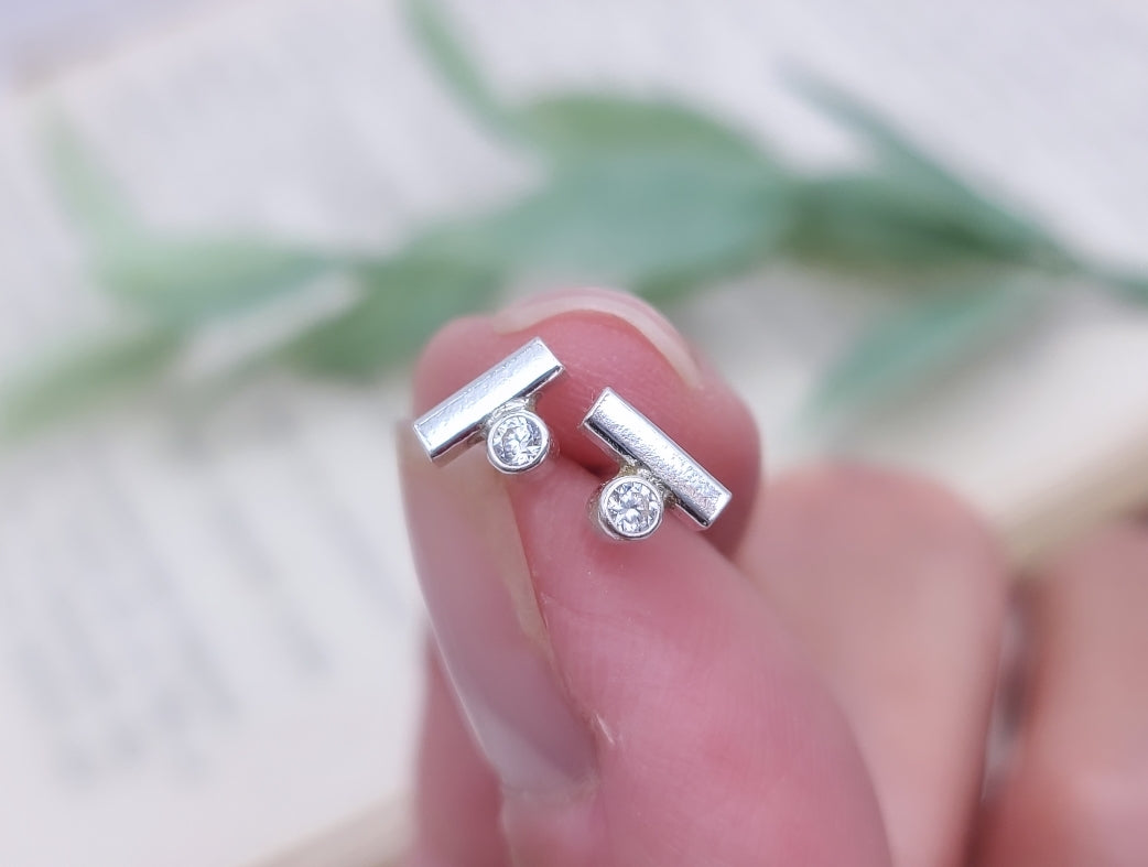 Small Sterling Bar and Swarovski Crystal Stud Earrings