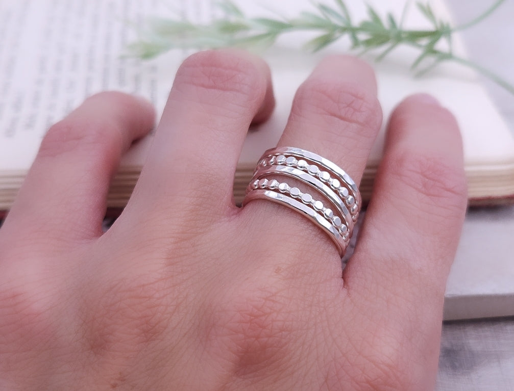 Sterling Hammered Stack Ring Set