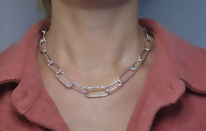 Sterling Silver Organic Paperclip Large Chain Link Necklace