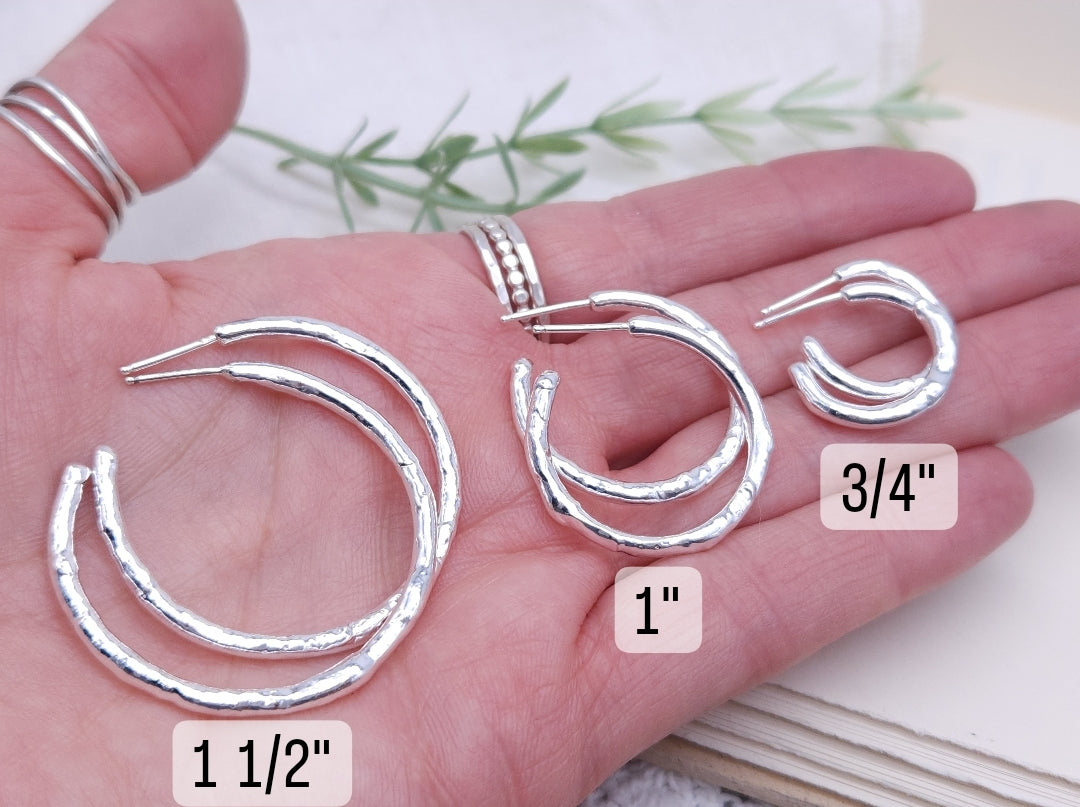 Sterling Silver Molten Textured Hoops