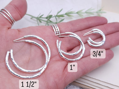 Sterling Silver Molten Textured Hoops