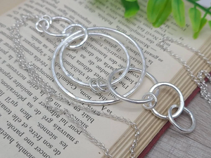 Long Sterling Silver Circle Ring Necklace / Multi Circle Pendant Necklace / Layering Necklace