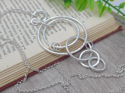 Long Sterling Silver Circle Ring Necklace / Multi Circle Pendant Necklace / Layering Necklace