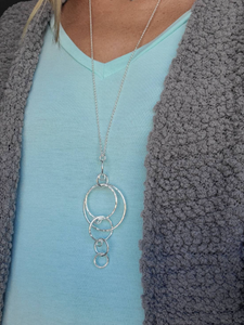 Long Sterling Silver Circle Ring Necklace / Multi Circle Pendant Necklace / Layering Necklace