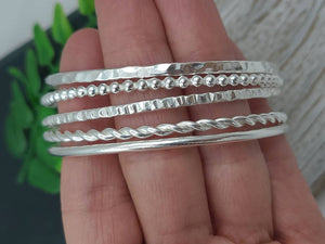 Sterling Silver Bangle Bracelet / Hammered / Smooth / Twisted / Faceted / Beaded