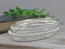 Load image into Gallery viewer, Sterling Silver Bangle Bracelet / Hammered / Smooth / Twisted / Faceted / Beaded
