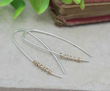 Load image into Gallery viewer, Sterling Silver Gold Wrapped Threader Earrings / Threaders / Thin Earrings
