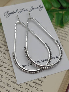 Sterling Silver Hammer Teardrop Earrings / Sterling Hoop Earrings / Ornate Hoops