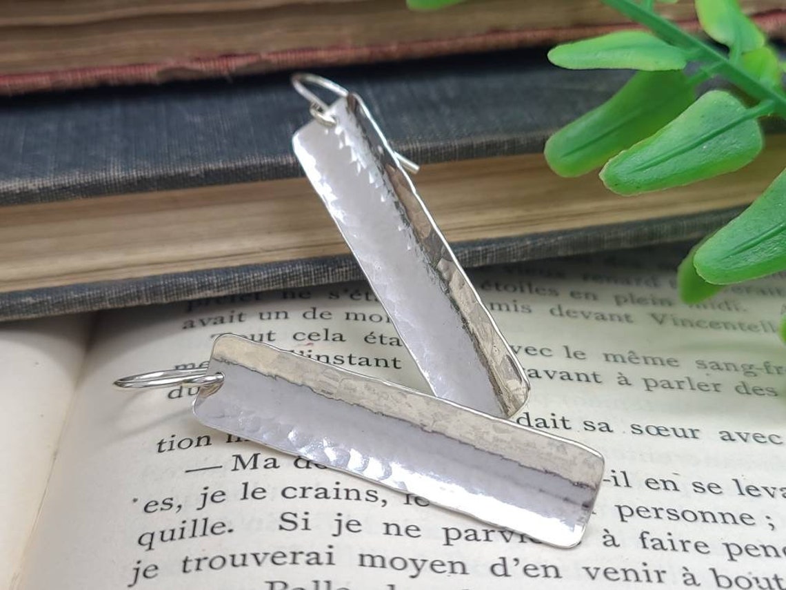 Sterling Silver Domed Hammered Bar Earrings