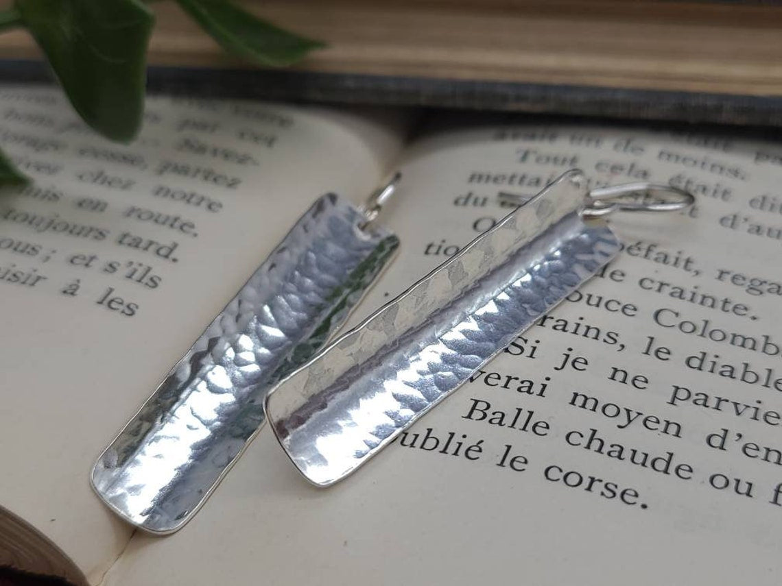 Sterling Silver Domed Hammered Bar Earrings