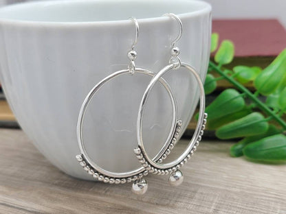 Sterling Circle Hoop Earrings / Ornate Hoops