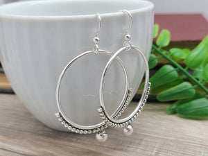 Sterling Circle Hoop Earrings / Ornate Hoops