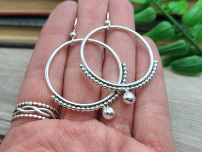 Sterling Circle Hoop Earrings / Ornate Hoops