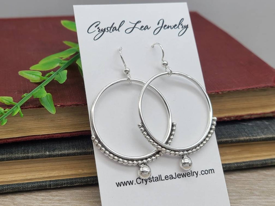 Sterling Circle Hoop Earrings / Ornate Hoops