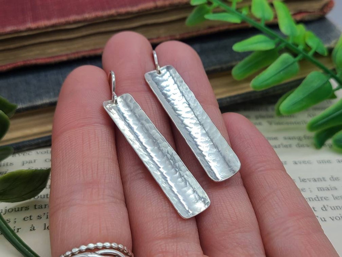 Sterling Silver Domed Hammered Bar Earrings