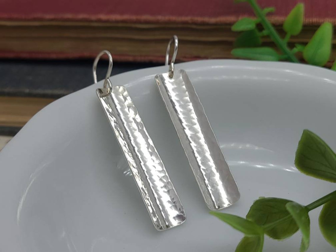 Sterling Silver Domed Hammered Bar Earrings