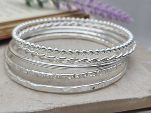 Sterling Silver Bangle Bracelet / Hammered / Smooth / Twisted / Faceted / Beaded