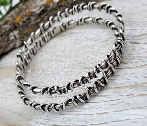 Rustic Sterling Silver Wrapped Bangle Bracelet