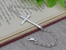 Load image into Gallery viewer, Sterling Hammered Sideways Cross Bracelet / Faith Bracelet / Sideways Cross / Inspirational Jewelry / Adjustable Bracelet
