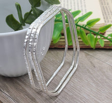Load image into Gallery viewer, Sterling Silver Bangle Bracelet / Square / Hammered
