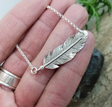 Load image into Gallery viewer, Sterling Silver Sideways Feather Necklace / Bar
