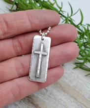 Load image into Gallery viewer, MENS Sterling Silver Cross  Necklace / Rugged Cross / Faith  / Dog Tag
