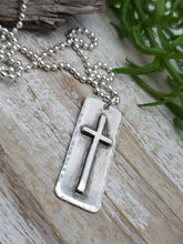 Load image into Gallery viewer, MENS Sterling Silver Cross  Necklace / Rugged Cross / Faith  / Dog Tag
