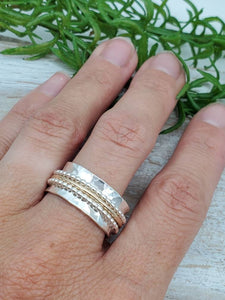 Sterling Silver and Gold Beaded Spinner Ring