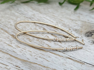 Gold Sterling Wrapped Theader Earrings / Threaders / Thin Earrings