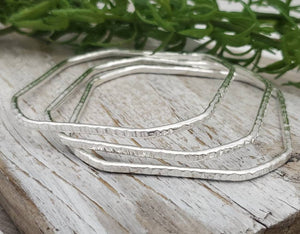 Sterling Silver Bangle Bracelet / Square / Hammered