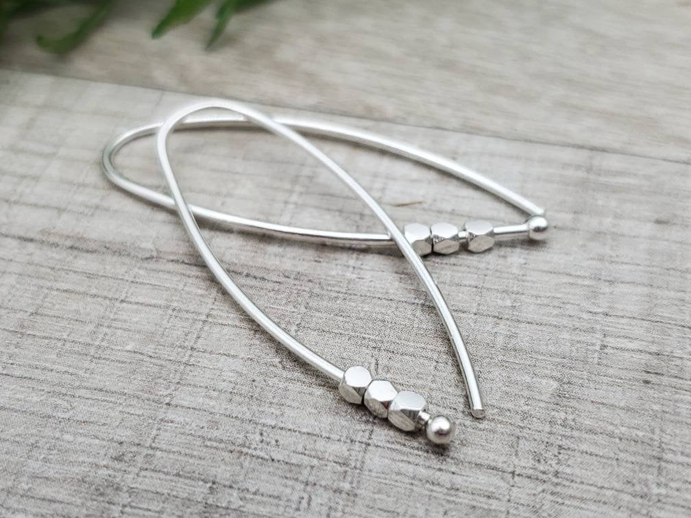 Sterling Silver Facetted Bead Threader Earrings / Threaders / Thin Earrings