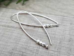 Sterling Silver Facetted Bead Threader Earrings / Threaders / Thin Earrings