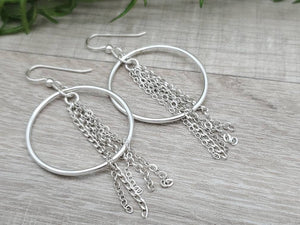 Sterling Silver Chain Hoop Earrings