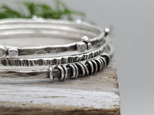 Load image into Gallery viewer, Rustic Sterling Silver Bangle Bracelet SET OF 3 / Hammered / Wrapped
