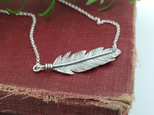 Load image into Gallery viewer, Sterling Silver Sideways Feather Necklace / Bar
