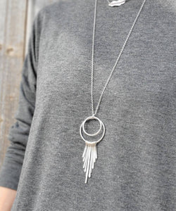 Long Sterling Silver Circle Fringe Necklace