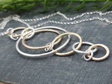 Load image into Gallery viewer, Long Silver &amp; Gold Circle Ring Necklace /  Long Necklace / Two-tone Necklace / Layering Necklace
