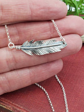 Load image into Gallery viewer, Sterling Silver Sideways Feather Necklace / Bar
