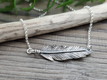 Load image into Gallery viewer, Sterling Silver Sideways Feather Necklace / Bar
