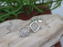 Load image into Gallery viewer, Small Sterling Square and Swarovski Crystal Stud Earrings / Post Earrings
